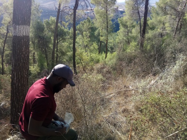 student in the field